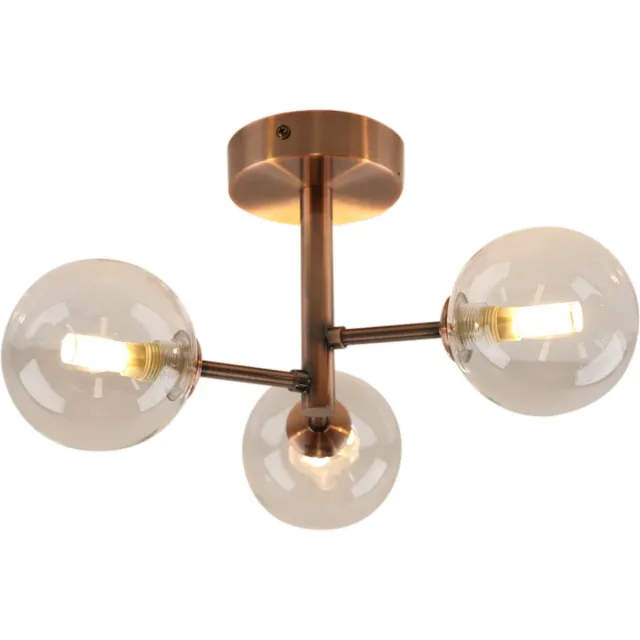 Olucia AMER - Badkamer Plafondlamp - Koper / Transparant - Geschikt voor Badkamer - Vorm: Rond