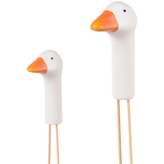 UNUS Tuinsteker ganzenkop klein en groot set van 2 32x5x8cm polyresin - Decoratie voor buiten - Tuin - Metaal - Tuindecoratie voor buiten Wit