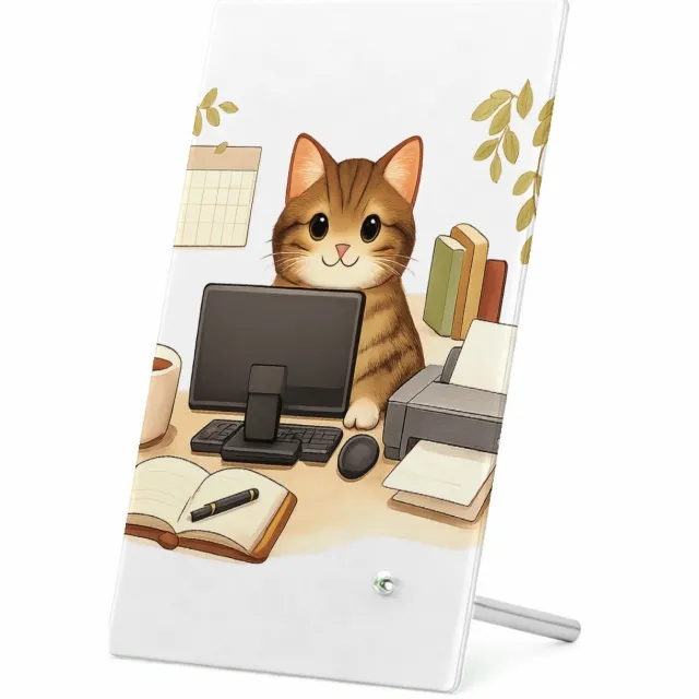 Mr Cadeautjes Glasframe 11 x 16 - design Een hond als ‘supportmedewerker’ aan een receptiebalie met e | cadeau Wit