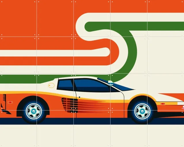 IXXI Red and Creme Sports Car, Bo Lundberg - 100 x 80 cm - Grote wanddecoratie en posters - Pop art, Vintage, Geometrische Kunst, Illustraties Rood