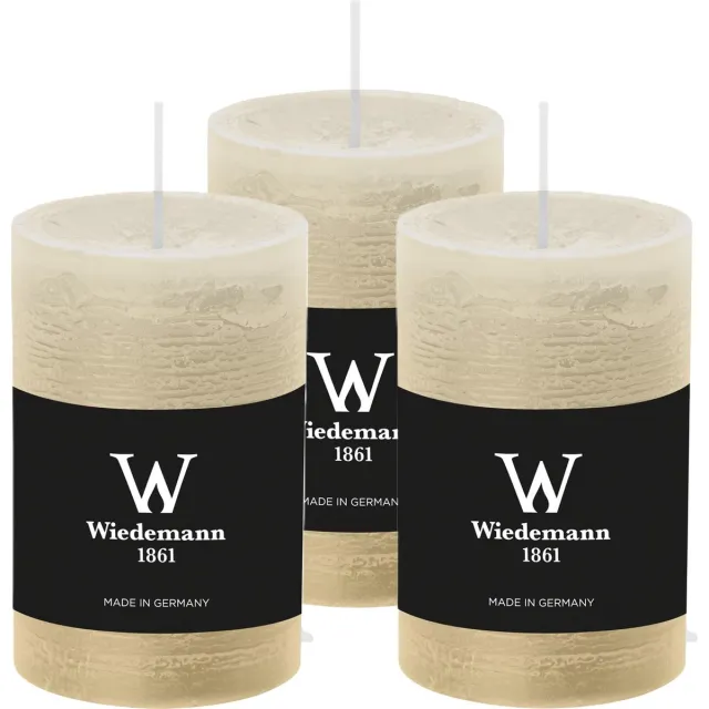 Wiedemann Cilinderkaars/stompkaars - 3x - rustieke kaars - ivoorwit - 6 x 9 cm - 30 branduren