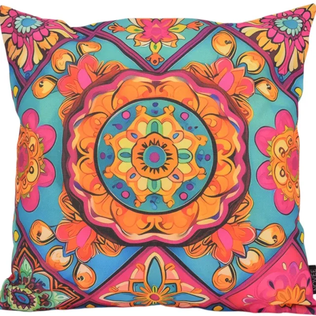 NOVÉE Kaya Mandala #1 Kussenhoes | Outdoor / Buiten Collectie | 45 x 45 cm | Katoen/Polyester oranje-roze-paars