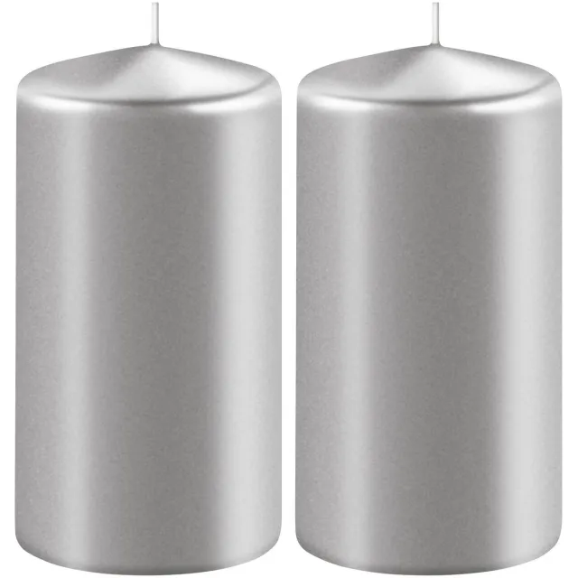 Enlightening Candles Cilinderkaars stompkaars - 2x - zilver - D6 x H15 cm - 58 branduren - Dikke kaarsen - Voor kandelaar of plateau