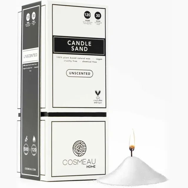 Cosmeau Zandkaars Vanille Geurkaars Sand Candle Candlesand 120 Branduren 100% Plantaardig Kaars Wit