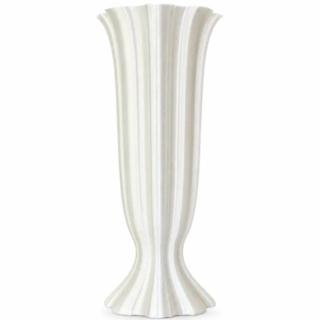 SWGOTA Zijdewitte 3D-geprinte vaas voor droogbloemen met verticale ribbels en golvende rand, tafeldecoratie, individueel verpakt