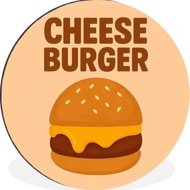 WallCircle Wandcirkel - Muurcirkel - Cheeseburger - Minimalistisch - Geel - Aluminium - Dibond - 120x120 cm - Binnen en Buiten