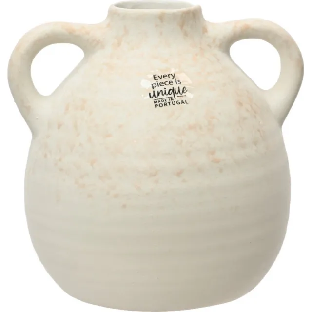 Decoris Vaas kruik model - terracotta - wit - 17 x 17 - vintage