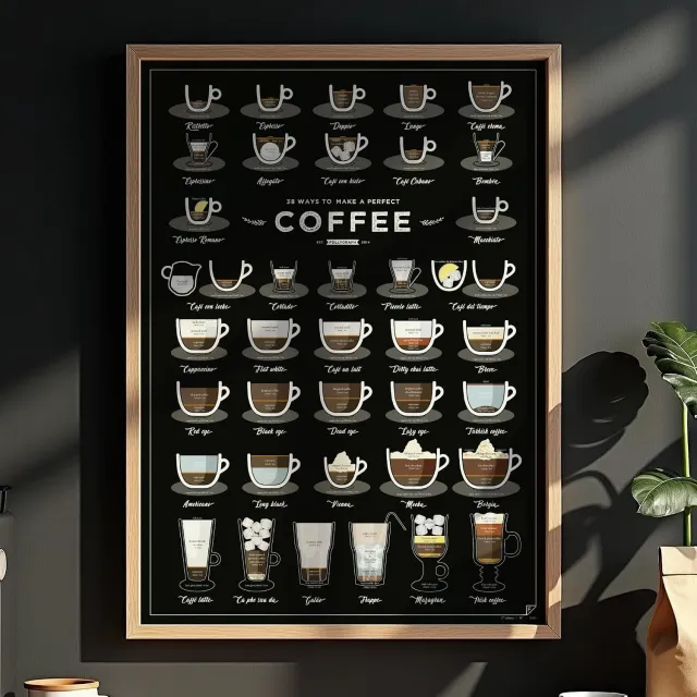Follygraph Koffie Poster DIN A2 - 38 Manieren Perfecte Koffie - Wanddecoratie