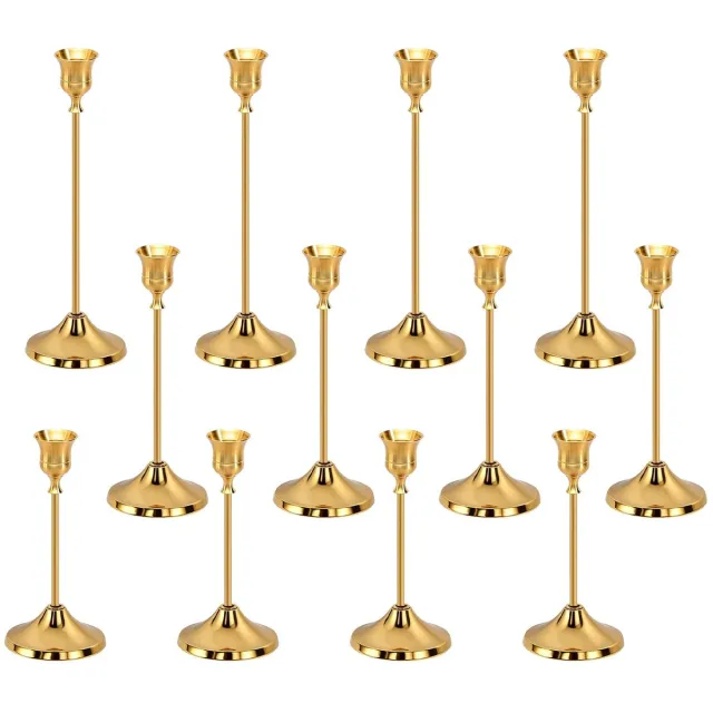 Famanu Kaarsenstandaard goud, set van 12 stuks voor staafkaarsen, vintage kaarsenhouder voor bruiloften, housewarming en kerst