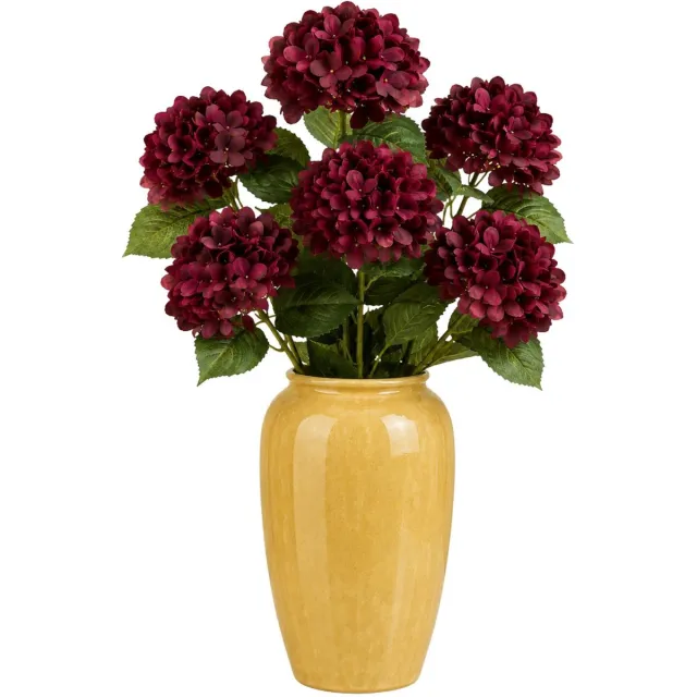Bellatio Design Kunstbloem Hortensia tak - 4x - bordeaux rood - 48 cm - losse steel - Kunst zijdebloemen - hydrangea