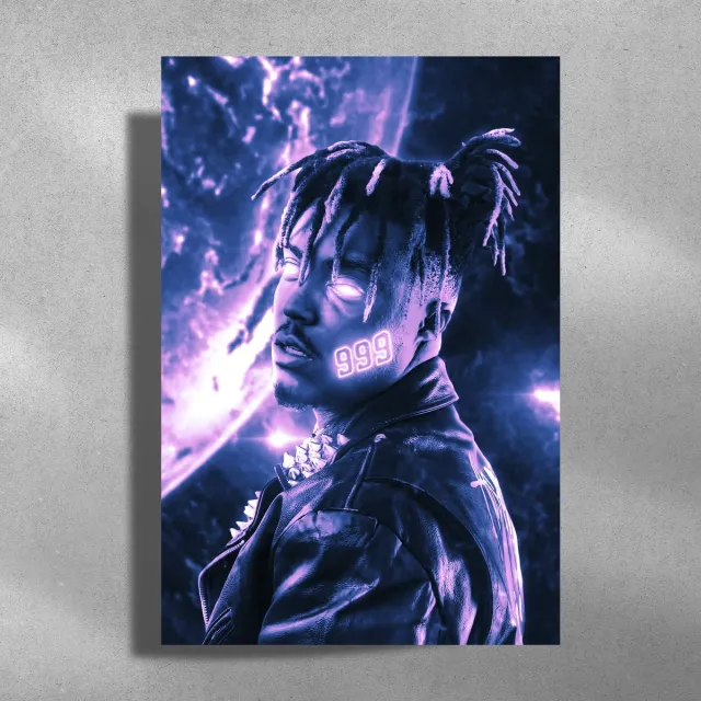 Luxe poster Juice Wrld - Metalen Poster 40x60cm - Fan Art - Galaxy blauw