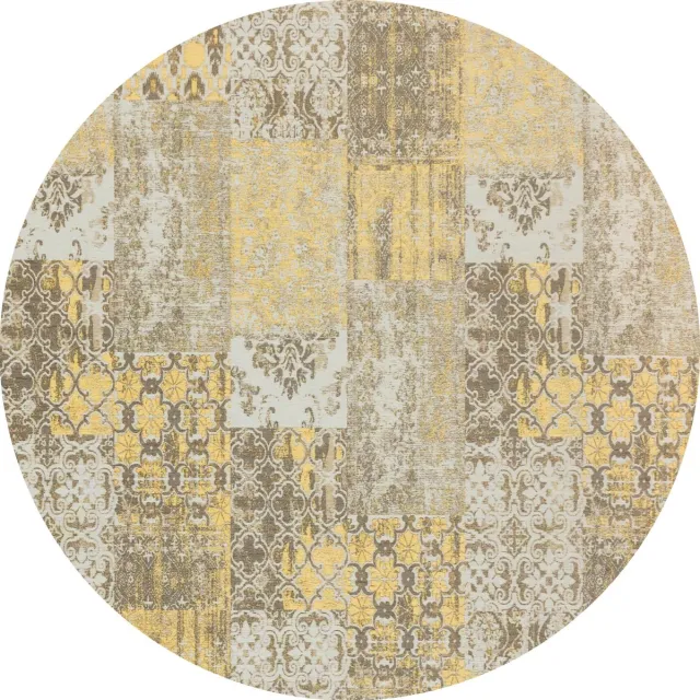 Gínore Vintage rond vloerkleed - Patchwork - Tapijten woonkamer - Melon Geel - 280cm ø