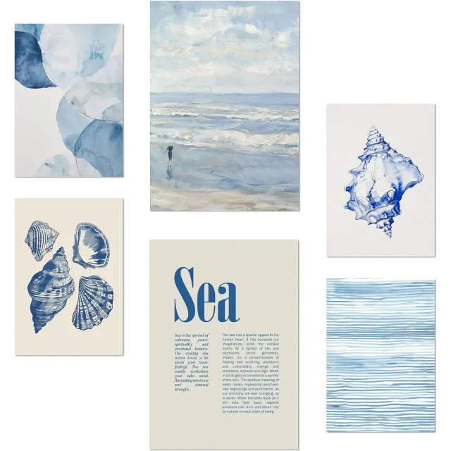 Nacnic Set van 6 Posters A3/A4 - Marineblauw Zomer Ontwerp