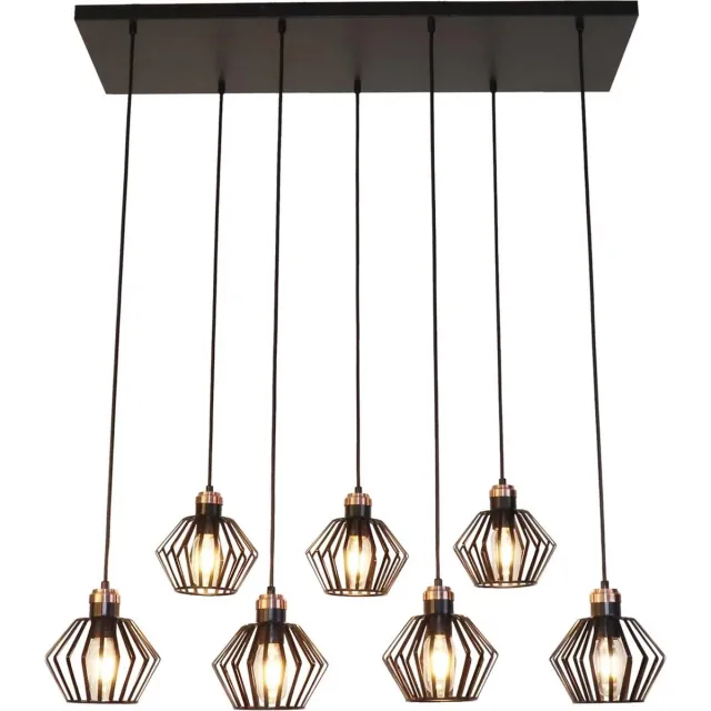 Fantasia Shuru hanglamp met 7 lichtpunten, E27-fitting, staal in zwart-koper, IP20 - lichtbron niet inbegrepen