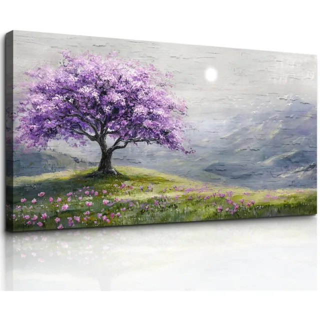 Unyqoos Moderne Levensboom Canvas Schilderij Voor Diverse Ruimtes 50 x 100 cm paars