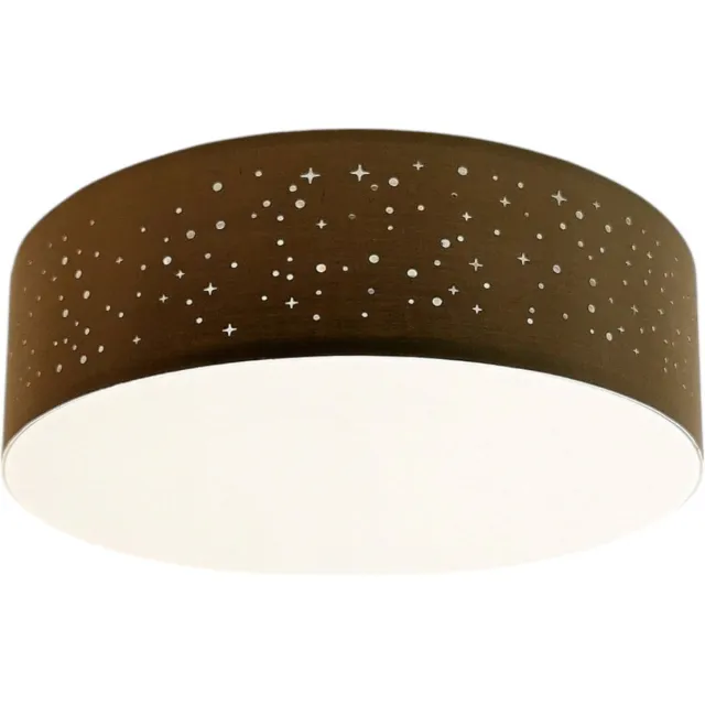 Trango 3134L LED Plafondlamp met 38cm Ø Starry Sky stoffen kap in *BRUIN* rond incl. 2x E27 LED lamp 3000K warm wit voor woonkamer - slaapkamer - gang - logeerkamer - kantoor plafondlamp - slaapkamer lamp - kantoorlamp