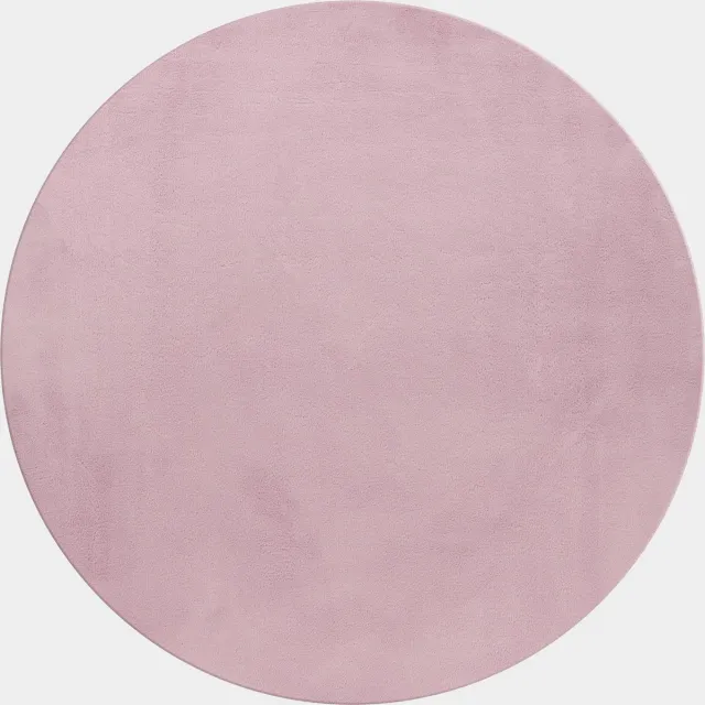 Muratap Pouffy Fluffy - Hoogpolig Rond Vloerkleed - Uni Kleur - Roze - Woonkamer Tapijt - Katoenen Rug- 160 CM Ø