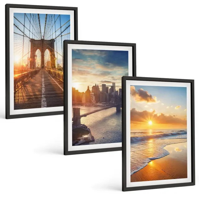 Coloray 3-Delige Schilderij Set - Bruggen En Zonsondergangen In Het Stedelijk Landschap - 40 x 60 cm - Stijlvolle Muurdecoratie - Kantoor - Moderne Wanddecoratie Zwarte lijst