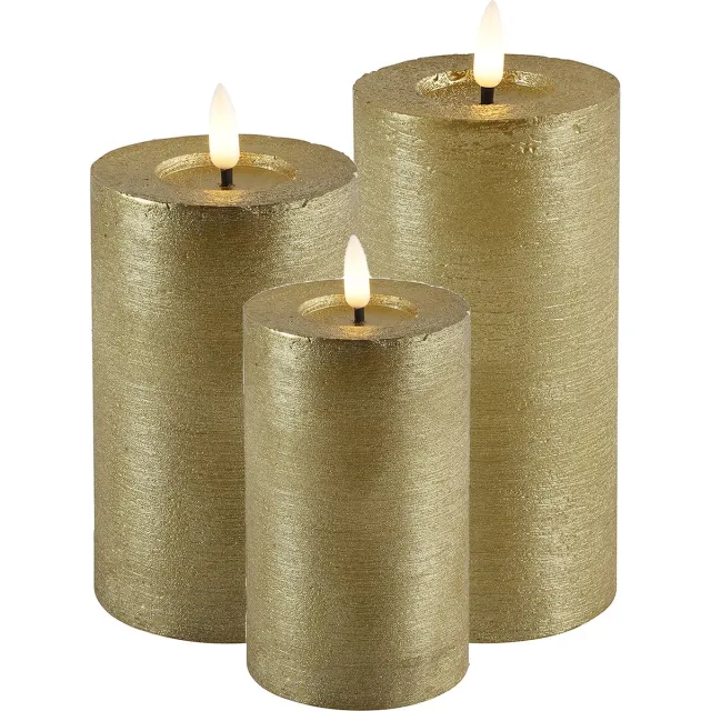 Countryfield LED kaarsen/stompkaarsen - set 3x - goud - H8, H12,5 en H15 cm - warm wit Goudkleurig