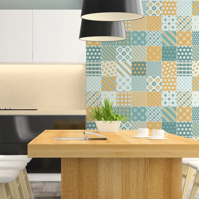 Ambiance Sticker Zelfklevende muurtegelstickers voor keuken en badkamer - 30 geborduurde Scandinavische tegelstickers - 30 stickers 10x10cm Multi color