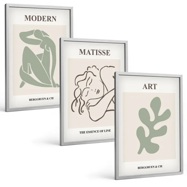 TULUP 4-Delige Schilderij Set - Stijlvolle personages en planten in een minimalistisch ontwerp. - 40 x 60 cm - Wanddecoratie - Moderne Interieurdecoratie - Muurdecoratie Zilveren lijst