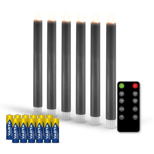 FlinQ LED Dinerkaarsen met Bewegende Vlam - Incl Batterijen - Nep Kaarsen met Flikkerende Vlam - Inclusief Afstandsbediening met Timer En Dimfunctie - 6 Stuks - Antraciet