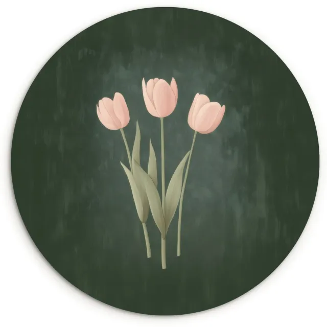 WallCircle Wandcirkel 150x150 cm - Muurcirkel Tulpen - Liefde - Donkergroen - Muurdecoratie woonkamer - Wanddecoratie slaapkamer - Kamer decoratie accessoires - Ronde schilderijen