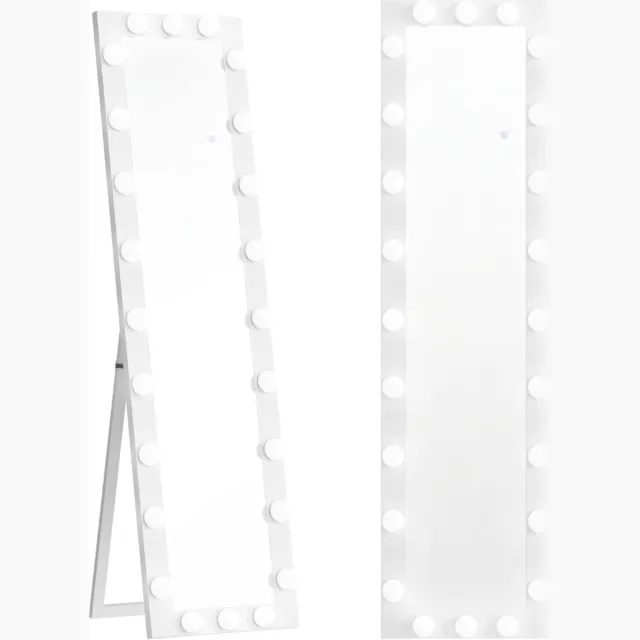 ZYLARO Passpiegels - 150 x 40 cm - LED-spiegel Met 24 Lichtbronnen - 3 Lichtkleuren - Vrijstaand Of Leunend - Wit