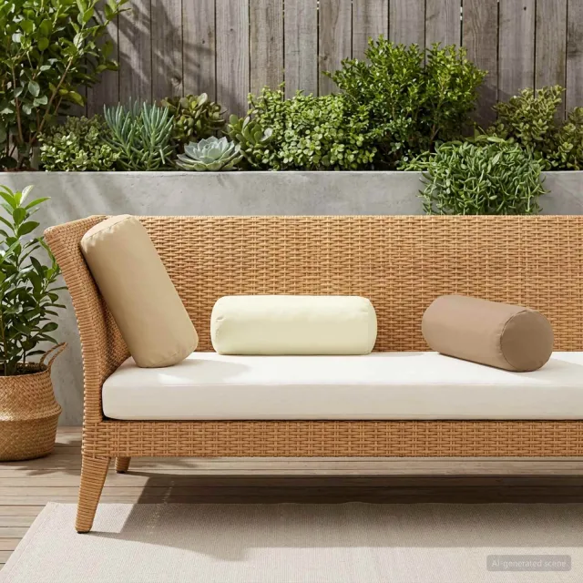 vidaXL Plaid kussen 6 st HEERLEN Beige Dia. 15 x 40 cm Polyester, foto 2