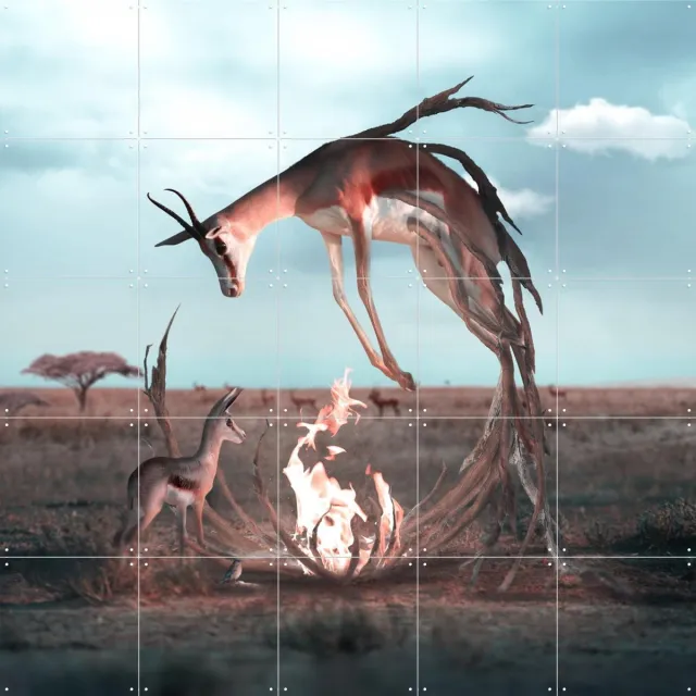 IXXI Sacrifice, Julien Tabet - 100 x 100 cm - Grote wanddecoratie en posters - Digitale Kunst, Fotografie, Surrealisme, Woonkamer, Wilde dieren Koele tinten / Rood