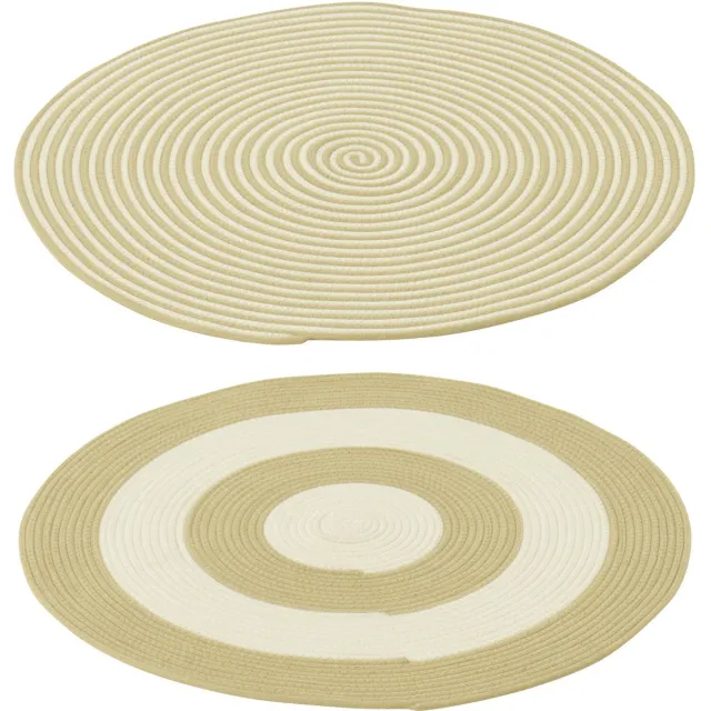 J-Line vloerkleed Rond Gestreept - polyester - naturel/wit - set van 2