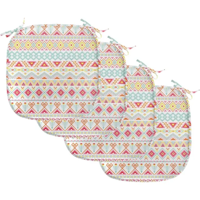 ABAKUHAUS tribale bekleding voor eetkamerstoelen, Azteekse kunst in inheemse stijl, decoratief waterdicht kussen met banden voor keukenstoelen, 40cm x 40cm, 4 pack, geel roze aqua Gele, Roze Aqua