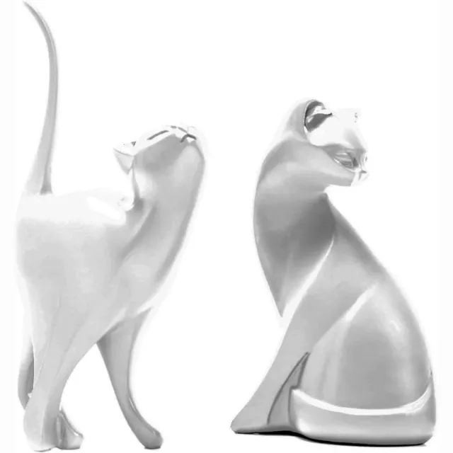 Ibenzoa Sierlijke Moderne Kattenbeeld Decoratie voor Woonkamer, Kantoor en Boekenplank zilver