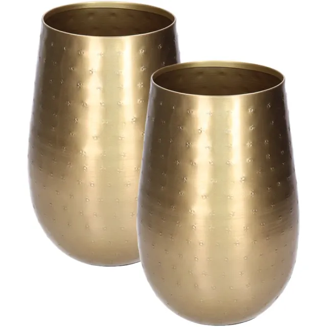 Atmosphera Bloemenvaas - 2x - stijlvol metaal - 23 x 15 cm - metallic goud Goudkleurig