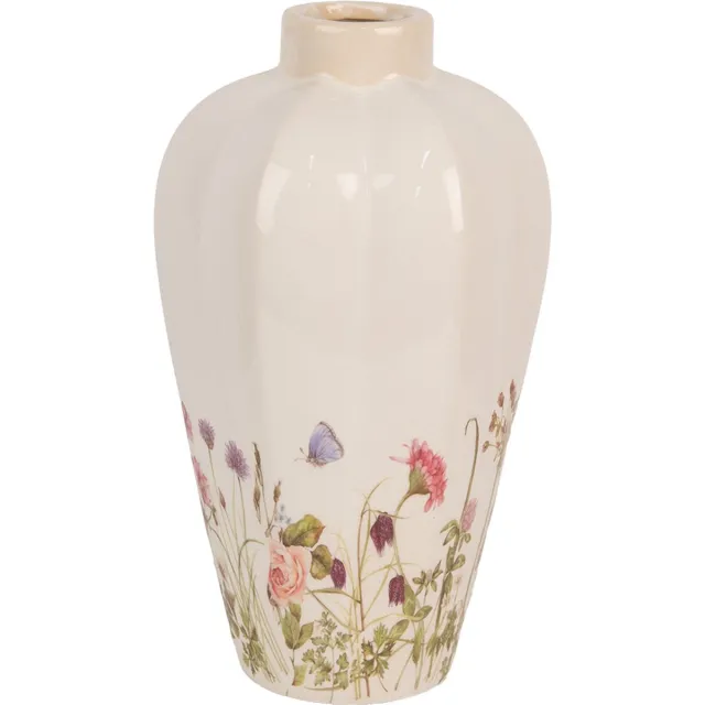 Clayre & Eef Vaas Ø 17x30 cm Beige Roze Keramiek