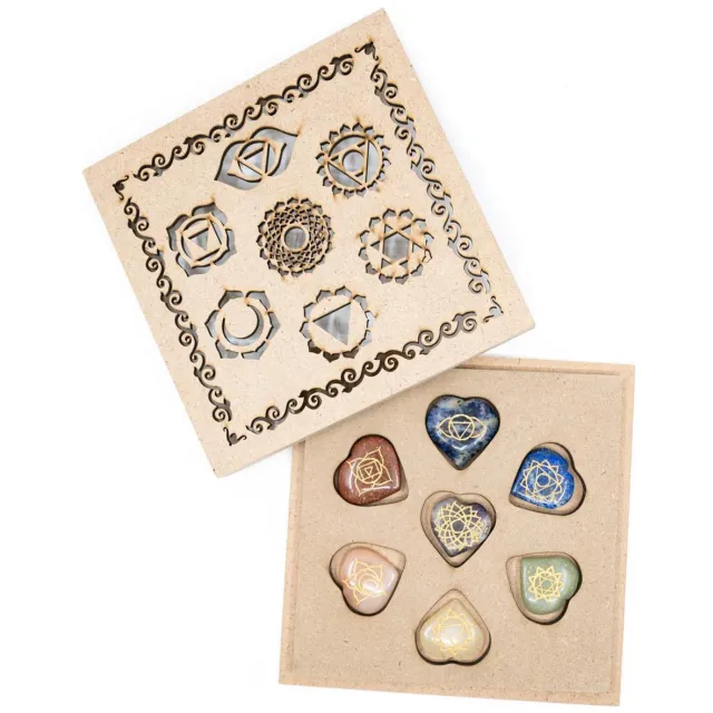Spiru Chakra Edelstenen Harten Set in Opbergdoos Chakra kleuren