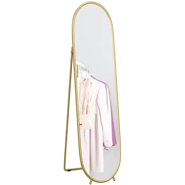 Noventra ovale spiegel-ovale spiegel-spiegel staand-spiegel ovaal-spiegel-hangend of staand-160 x 40 cm - gouden rand-metaal-glas