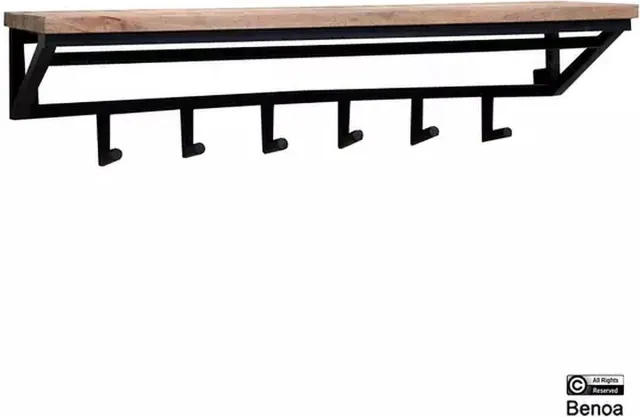 Benoa Kapstok mangohout metaal industrieel 120 cm Naturel - Zwart