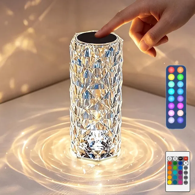 Namajunas kristal uiterlijk bureaulamp - nachtlampje -led verlichting - met aanraak- en afstandsbedieningsfunctie, oplaadbare aanraakbedlamp, dimbare USB-lamp met 16 kleuren, geschikt voor slaapkamer, kantoor en romantische decoratie bij afspraken. Wit