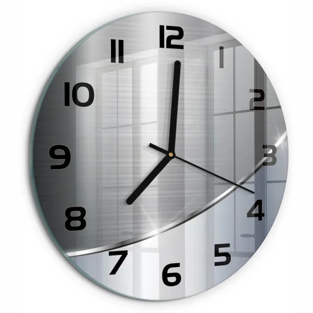 TULUP Wandklok - Metaalabstractie Moderne Wandklok Glas - fi30 cm - Zilver Wandklok Glas Decoratie - Zwarte handen - Ronde Klok - Glazen Wandklok Design - Klok Glas Met Opdruk