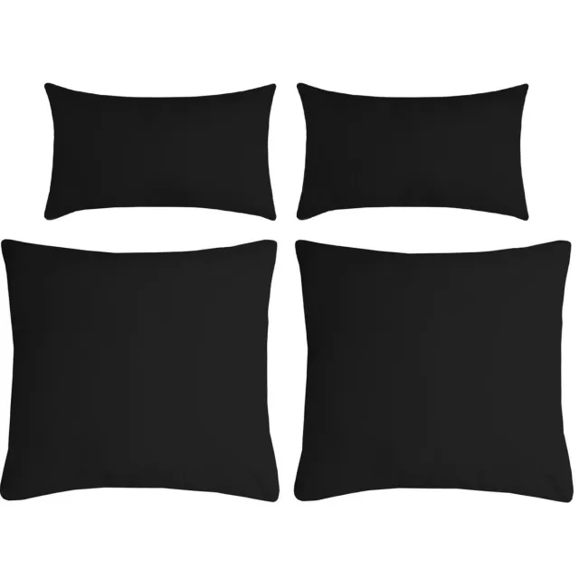 Stof Textile sierkussen Nelson - set 4x - zwart - 2 formaten - bank kussens - polyester