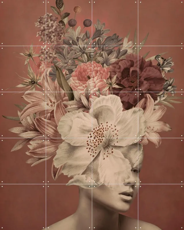 IXXI From the Garden, Marja van den Hurk - 80 x 100 cm - Grote wanddecoratie en posters - Grafisch Ontwerp, Illustraties, Slaapkamer, Woonkamer Roze / Rood