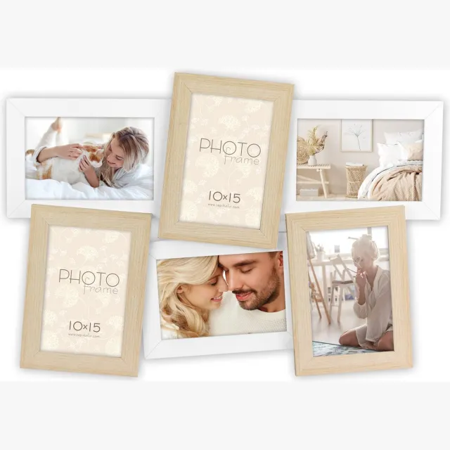 Zep Houten multi Fotolijst Favignana Bruin / Wit voor 6 foto's 10x15 (formaat 48x34 cm)