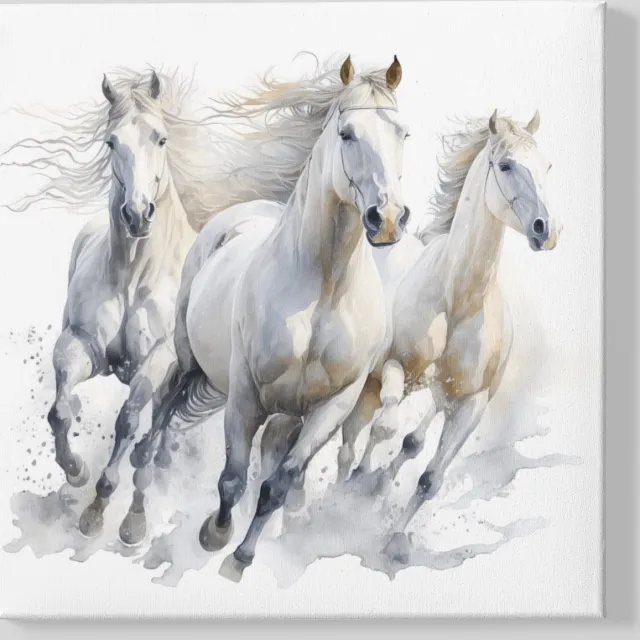 Trendex Global Canvas Schilderij Dieren - Rennende Paarden - Abstract - 60x60x2 cm Wit