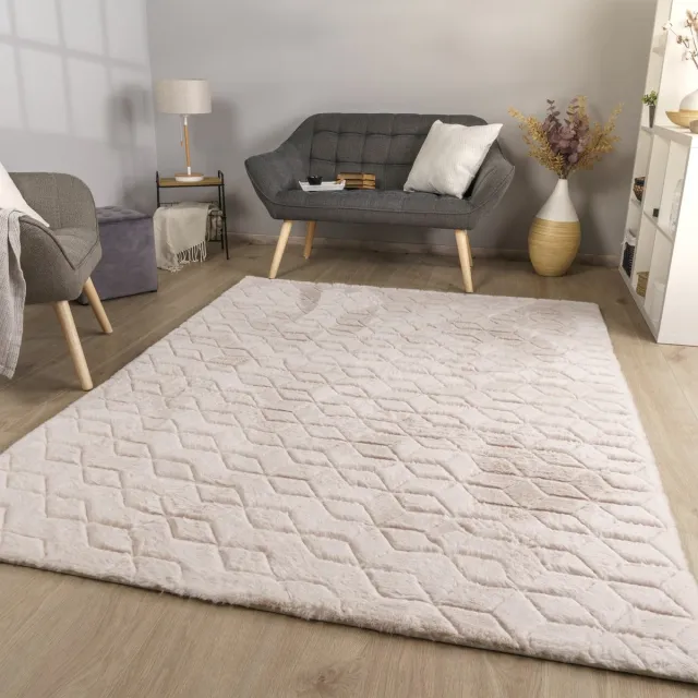 TT Home Woonkamertapijt eetkamer langpolig geometrisch design Scandi Moder 3D Uni 80 x 150 cm Rechthoek 80 x 150 cm Rechthoek beige