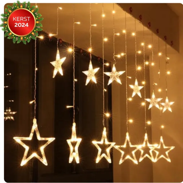 Captainxl Sterrengordijn – Kerstverlichting voor Binnen – Kerstversiering - LED Verlichting - Sfeerverlichting - Lichtgordijn - Lichtsnoer - 12 LEDS - 2.5 Meter