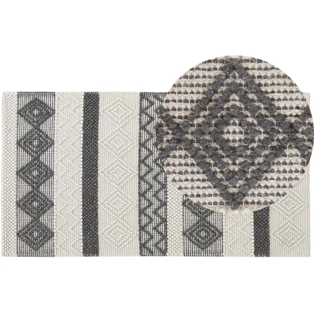 Beliani DAVUTLAR - Laagpolig vloerkleed - Grijs - 80 x 150 cm - Wol