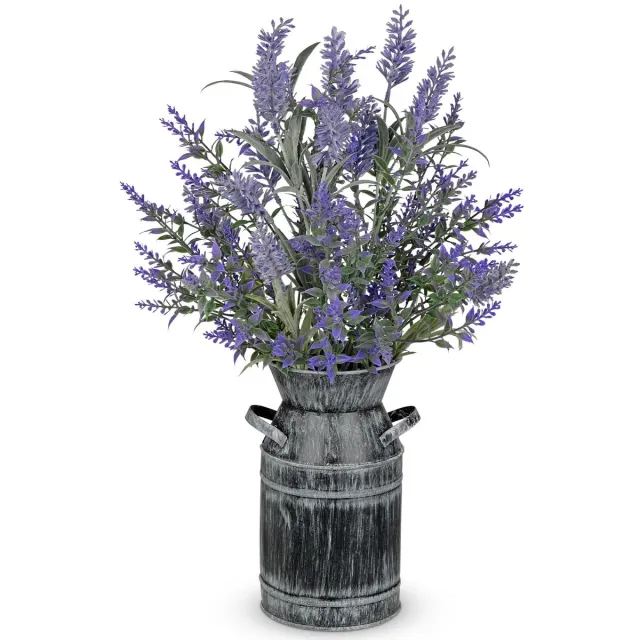 Unyqoos Rustieke decoratieve lavendel kunstbloemen in vintage melkkan voor sfeervolle inrichting, paars, 45 cm