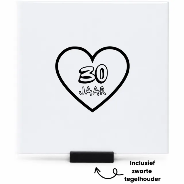 Hacebo 30 jaar tegeltje met tegelhouder - Hoera 30 jaar - Familie vrienden - tegeltjes met tekst - Cadeau - spreuktegels - 15x15 CM Wit