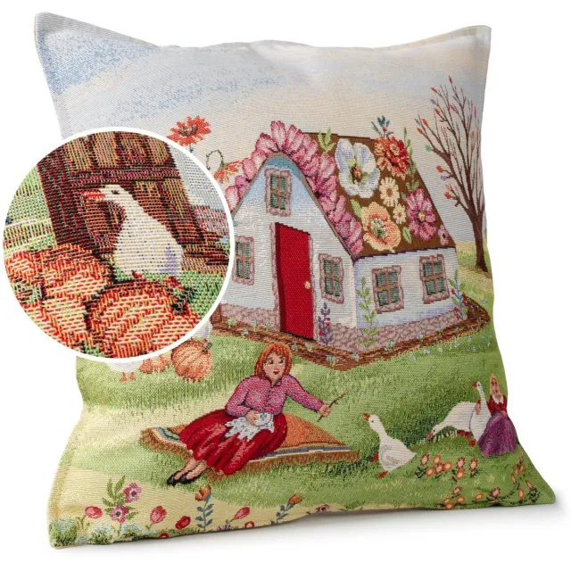 ANRO Peperkoekhuisje Sierkussen 45x45 cm - Jacquard gobelin Beige